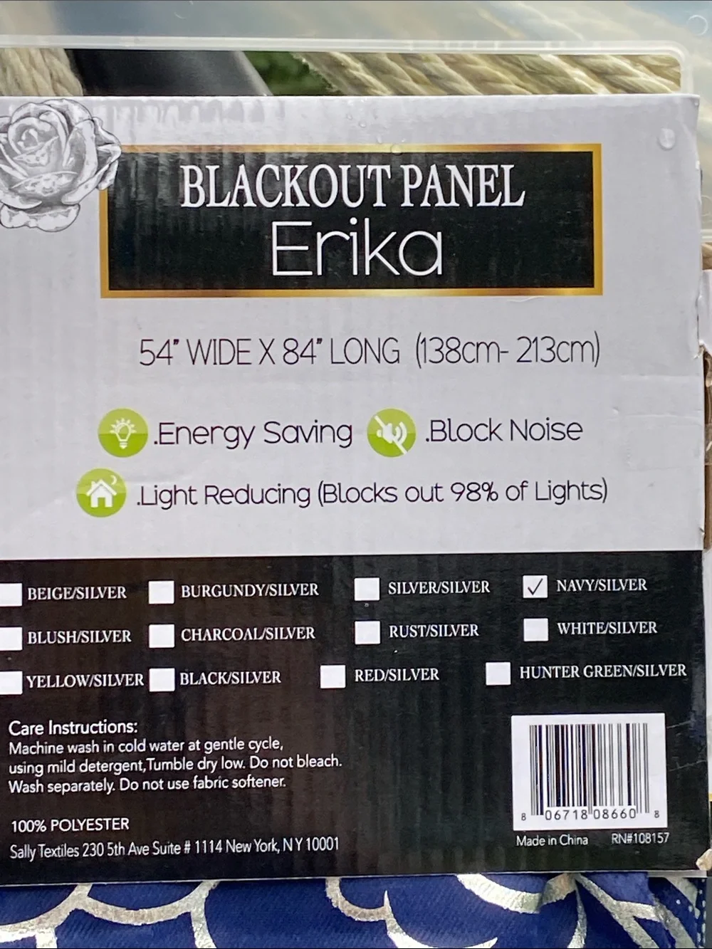 Erika Navy and Silver  Floral Blackout Curtain Single Panel 54 x 84